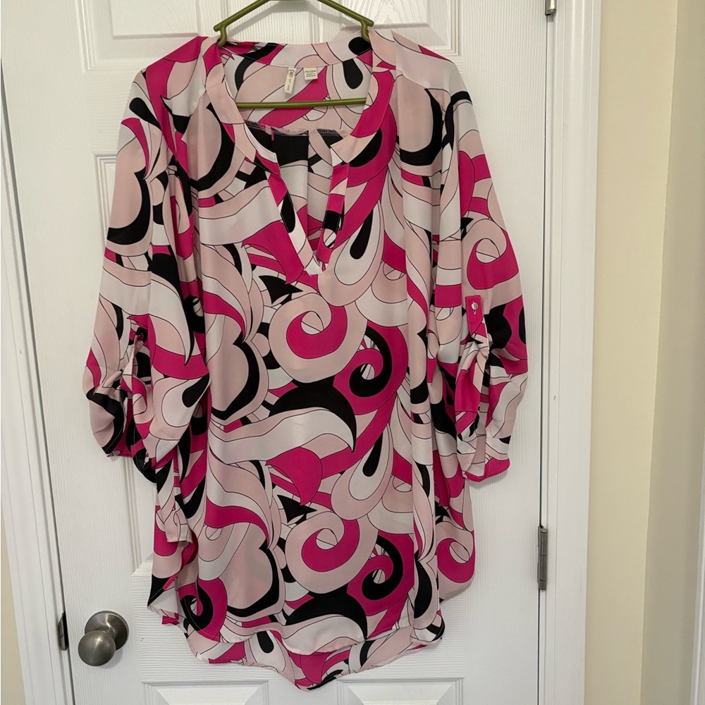 Cato Pink and Black Swirl Tunic